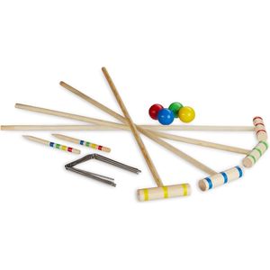 Croquet spel voor 4 personen met tas - 75 cm slaghamer - houten buitenspel voor kinderen & volwassenen - natuurlijke materialen