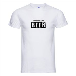 INCOMING CALL BEER T-shirt - 100% Katoen - Maat L - Classic Fit - Wit