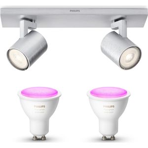 Philips Myliving Runner Opbouwspot met Philips Hue White & Color Ambiance GU10 - Spotjes Opbouw - Bluetooth - 2 Lichtpunten - Aluminium