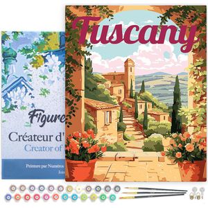 Figured'Art Schilderen op Nummer Volwassenen met lijst Reisposter Toscane in Bloei - Handwerk acrylverf Kit DIY Compleet - 40x50cm Canvas al ingelijst