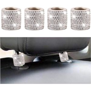 Halsbanden met kristallen strass voor autohoofdsteun - Persoonlijke Bling strass hoofdsteunringen - Kristal kraag voor autostoel hoofdsteun (wit)