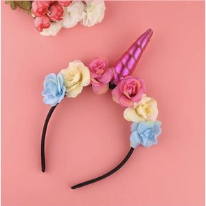 CHPN - Unicorn diadeem - Roze Eenhoorn haarband - Diadeem met bloemen en hoorn - Kinderfeestje - Cadeautje - Roze - Diadeem met bloemen