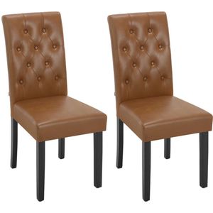 Stoel - Eetkamerstoelen - Set van 2 Kunstleer Eetkamerstoelen - Ergonomisch - Massief Houten Poten – Hoge Rugleuning - Comfortabel Gevoerd – Ergonomisch & Duurzaam – Voor Keuken - Eetkamer - 44x99x59cm - Bruin