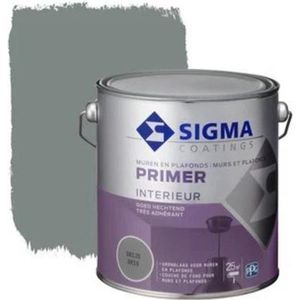 Sigma Interieur Muurverf Primer Mat - Betere Hechting - Geen Streppvorming - RAL 5004 - Grijs 2,5 Ltr