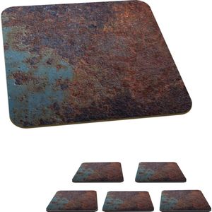 Onderzetters voor glazen - Roest - Muur - Blauw - 10x10 cm - Glasonderzetters - 6 stuks