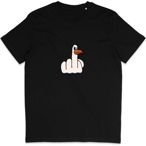 Grappig Heren en Dames T Shirt - Middelvinger Vogel - Zwart - XL