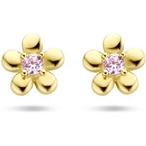 Oorknoppen bloem roze zirkonia 14k geelgoud - 40.26897
