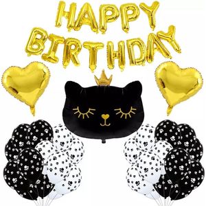 32-delig Fancy Cat party pakket Happy Birthday zwart met goud - kat - poes - happy birthday - verjaardag - ballon - decoratie