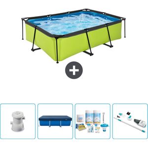 EXIT Rechthoekig Lime Frame Zwembad - 220 x 150 x 65 cm - Inclusief Pomp Afdekzeil - Onderhoudspakket - Stofzuiger - Nu extra voordelig