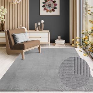 the carpet Rio modern en zacht tapijt woonkamer slaapkamer met anti-slip rug en 3D-look, pluizig oppervlak, gemakkelijk schoon te maken en robuust, Grey, 120 x 160 cm