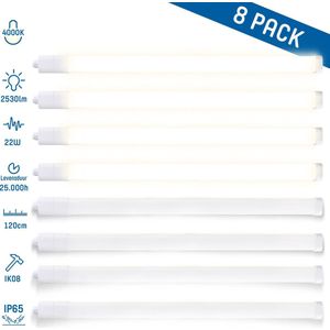 LED TL armatuur inclusief lampen - Waterdicht IP65 - Set van 8 LED balken - 22W - 120cm