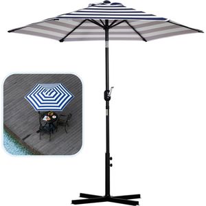 Zonnescherm - Parasol - Balkon Parasol - Met handslinger - Knikbaar - Blauwe strepen