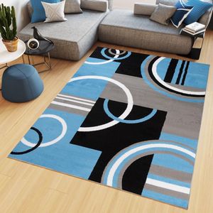 Tapiso Maya Vloerkleed Blauw Woonkamer Laagpolig Tapijt Maat- 160x230