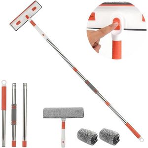 Telescoopsteel raamreiniger - 2-in-1 raamwisser voor hoge ramen binnen en buiten