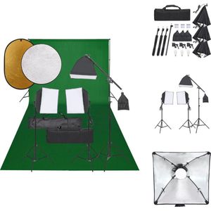 vidaXL Fotostudioset - 3x Fotolamp - 3x Softbox - 3x Statief - 2x Standaard - 2x Middenstang - 1x Achtergrond - 1x 5-in-1 Reflector - 1x 2-in-1 Reflector - 2x Draagtas - Fotostudio Set