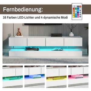 LED TV-lowboard, aan de muur gemonteerde TV-kast, TV-standaard, TV-meubel met 2 kasten en 4 grote laden, 16-kleuren LED-verlichting wandkast voor maximaal 55 inch TV's wit 130*33*15cm