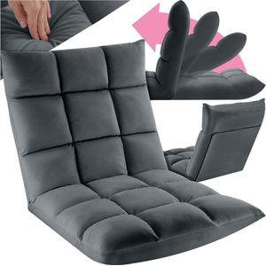 tectake® Relaxstoel - Relaxfauteuil - XXL Vloerstoel, Opvouwbaar met Ligfunctie - Vloerstoel met Verstelbare Rugleuning - Te Gebruiken als Fauteuil, Zitkussen, Vloerkussen, Relaxligstoel of voor Meditatie - Grijs