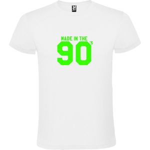 Wit T shirt met print van "" Made in the 90's / gemaakt in de jaren 90 "" print Neon Groen size L