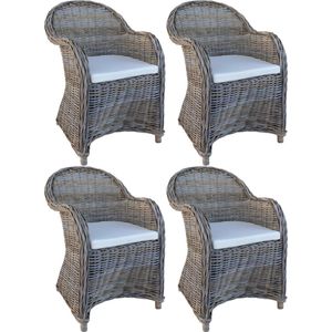 Decomeubel Rotan Stoel Kubu Grey met wit Kussen - set van 4 stoelen