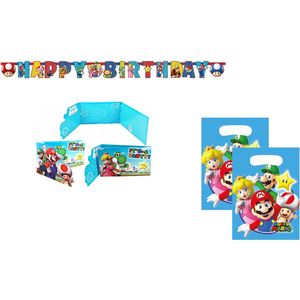 Amscan – Super Mario – Feestpakket – Uitnodigingen – Uitdeelzakjes – Letterslinger – Versiering - Kinderfeest.