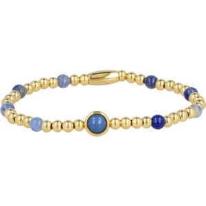 My Bendel Damesarmband elastisch met edelstenen en ronde Blue Aventurine bedel - Bedelarmband met bijzondere combinatie van Blue Aventurine edelsteen en edelstaal - Met luxe cadeauverpakking