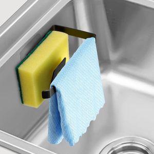 Sponshouder keuken - Zelfklevend roestvrij staal - Keukenorganizer - Spoeldoekhouder - 304 - Gootsteen caddy - Zwart vaatdoekhouder