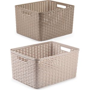 Set van 5x stuks opbergboxen/opbergmandjes rotan taupe kunststof met inhoud 18 en 28 liter
