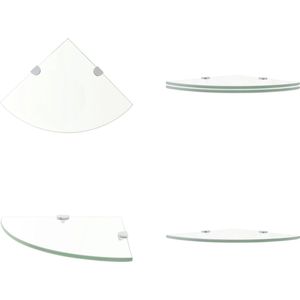 vidaXL Hoekschappen 2 st met chromen dragers 25x25 cm glas transparant - Hoekschap - Hoekschappen - Muurrek - Muurrekken