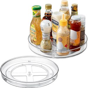 Set van 2 koelkastorganizers, 27 cm + 23,5 cm keukenorganizer, roterende koelkast roterende lade voor keukentafel, voorraadkast, kast of kaptafel