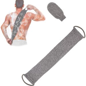 Rugrubber doucheborstel met exfoliatiehandschoenen en bamboevezels - 2 stuks (grijs)