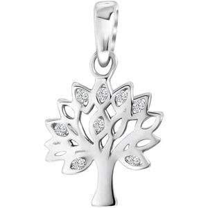 Lucardi Dames Zilveren hanger levensboom met zirkonia - Hanger - 925 Zilver - Zilverkleurig