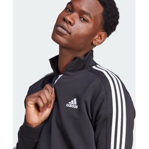 adidas Sportswear Essentials Fleece 3-Stripes Sweatshirt met Korte Rits - Heren - Zwart- S