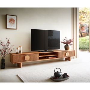 Tv-meubel Surimu 240 cm acacia lichtbruin 4 deuren 2 vakken kurk handvat houten poten