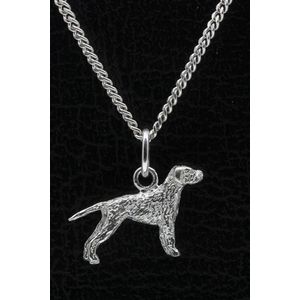 Zilveren Poedelpointer met staart ketting hanger - klein