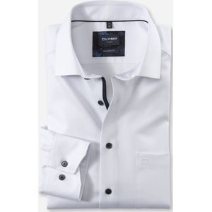 OLYMP Luxor modern fit overhemd - mouwlengte 7 - wit twill (contrast) - Strijkvrij - Boordmaat: 40