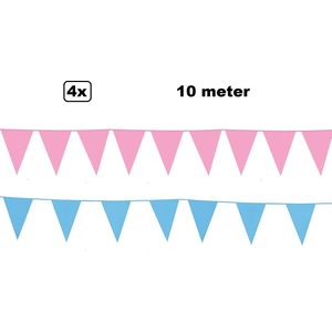 4x vlaggenlijn baby blauw en baby roze 10 meter - Festival thema feest party verjaardag gala jubileum