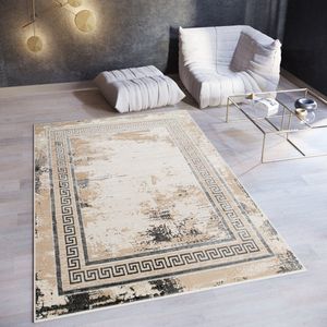 Tapiso Ares Vloerkleed Donkergrijs Laagpolig Woonkamer Frame Oriental Tapijt Maat- 120x170