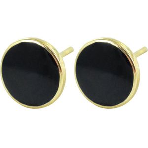 Silventi 9NBSAM-G190071 Gouden oorknopjes - Dames - Rondje - Zwart Agaat - 6,7 mm Doorsnee - 14 Karaat - Goud