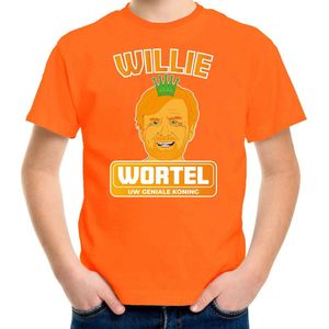 Bellatio Decorations Koningsdag t-shirt - oranje - Willie Wortel - voor kinderen 122/128