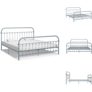 vidaXL Metalen Bedframe - Grijs - 213 x 191 x 109 cm - Geschikte matras 180 x 200 cm + Montage vereist - Bed