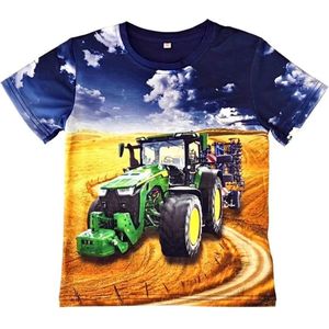 T-shirt met John Deere, trekker, tractor, blauw, full colour print, kids, kinder, maat 134/140, stoer, mooie kwaliteit!