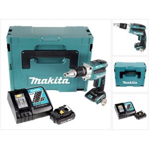 Makita DFS 250 RA1J accu droge montagebouwschroevendraaier 18 V borstelloos + 1x oplaadbare accu 2.0 Ah + lader + Makpac