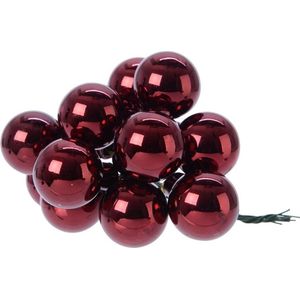 10x stuks glazen mini kerstballen donkerrood kerststukje stekers 2 cm glans - kerststukjes kerstversieringen glas