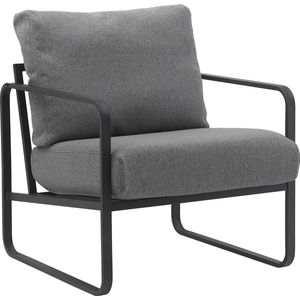 CLP Manea Fauteuil - Lounger - Met armleuning - Design - Met stevig metalen frame - Gestoffeerde club fauteuil donkergrijs Stof