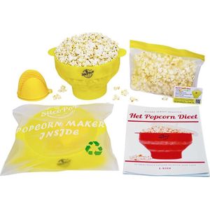 SilcoPoP 4in1 Popcorn Maker Bundle Geel - Siliconen Popcorn Popper Simpel & Opvouwbaar