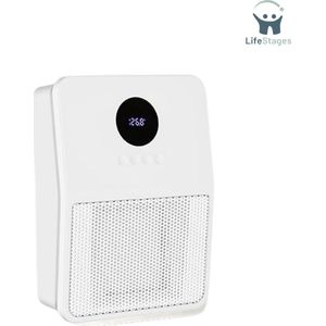 LifeStages - Heaters elektrisch voor binnen - Keramische Ventilatorkachel 1500W - Wandmontage - Afstandsbediening en Aanraakscherm - 3 Temperatuurinstellingen - Ophangen aan Haak of Muur voor Slaapkamer/Badkamer - Wit