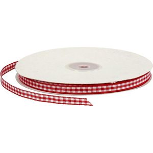 Geruit lint, B: 6 mm, rood/wit, 50 m/ 1 rol