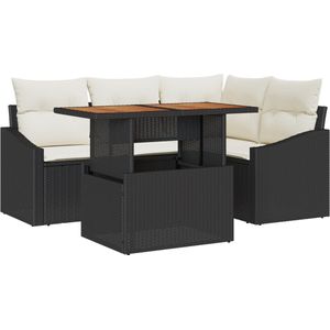 vidaXL - 5-delige - Ligbed - Set - met - Kussens - Zwart - Poly - Rattan