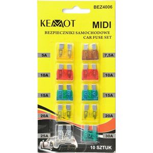 10x Steekzekering - Midi - Assorti - 19x19mm - Geschikt voor o.a. auto / camper / boot / truck
