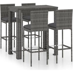 vidaXL Tuinbarset - 5-delig - Poly Rattan - Grijs Tuinbarset - Bar Set - Buitenbar - Lounge Set - Tuinset